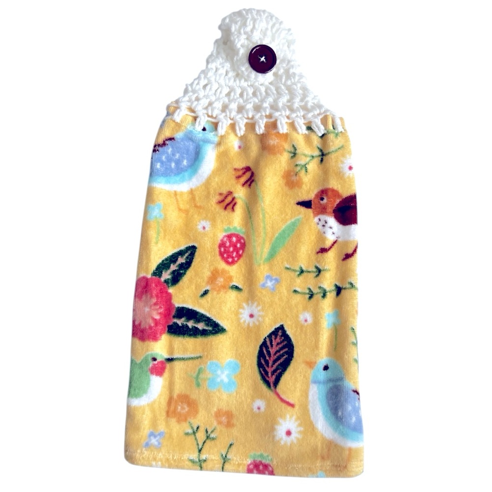 Hand Crafted Colorful Birds Hanging Hand Towel Crochet Top